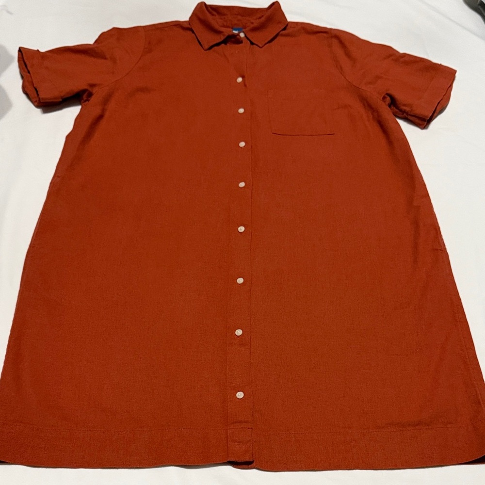 Old Navy Burnt Orange Casual Button Down Shirt Dress L Tall Linen Blend